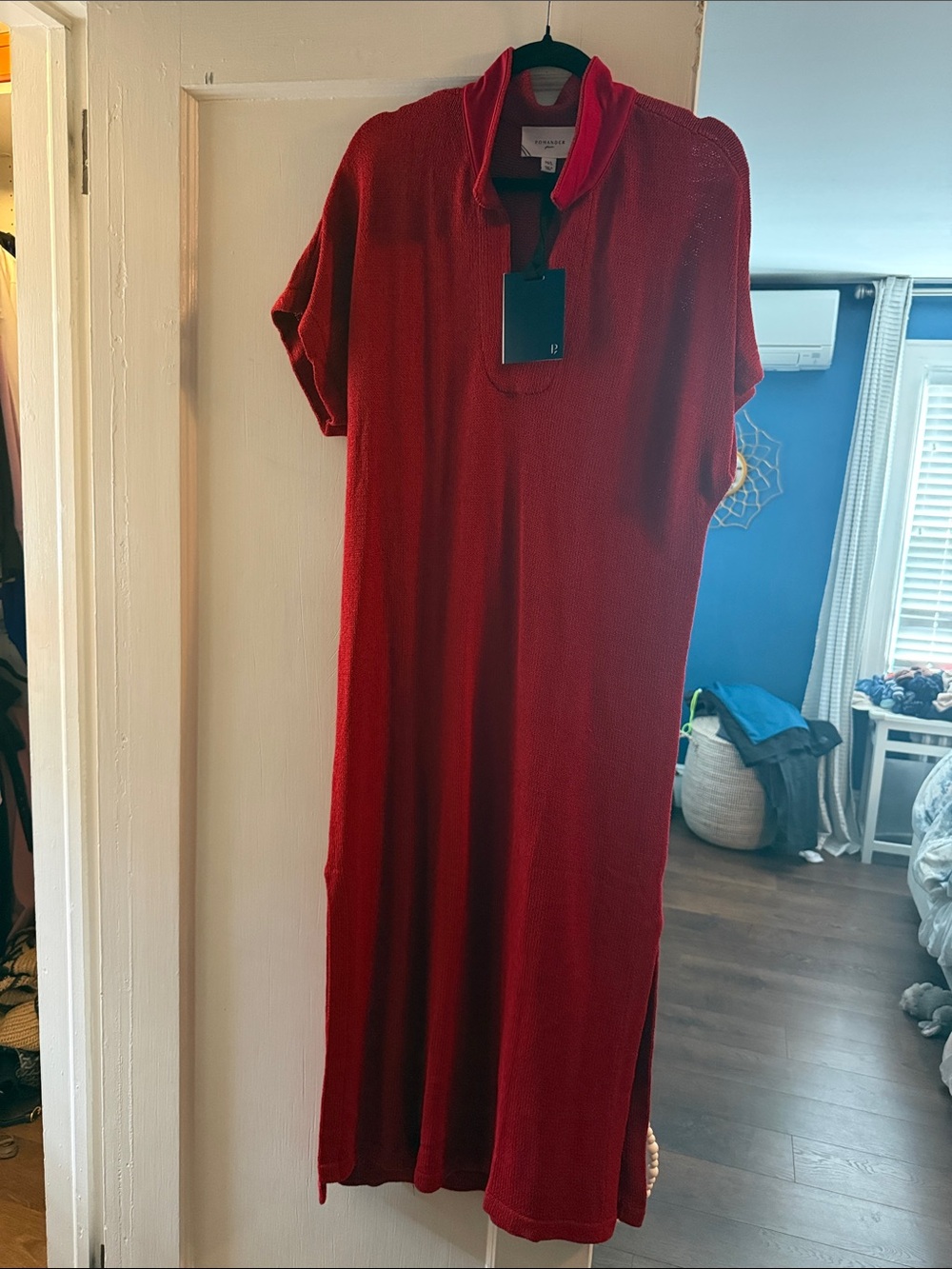 Pomander Place Red Midi Knit Polo Dress